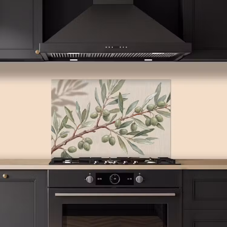 Spatscherm keuken - Olijftak - Bladeren - Natuur - Groen - Beige — 5