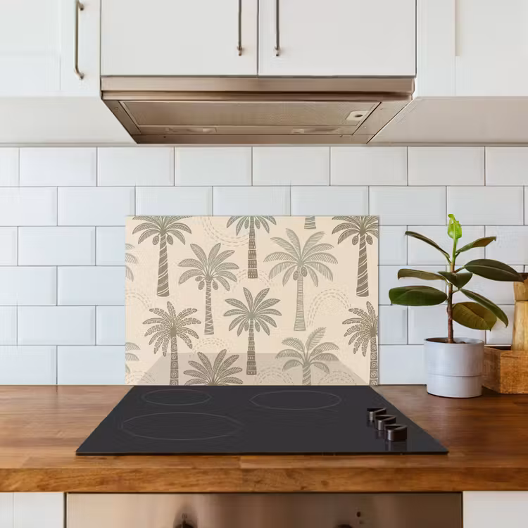 Spatscherm keuken - Palmbomen - Patroon - Tropisch - Beige — 3