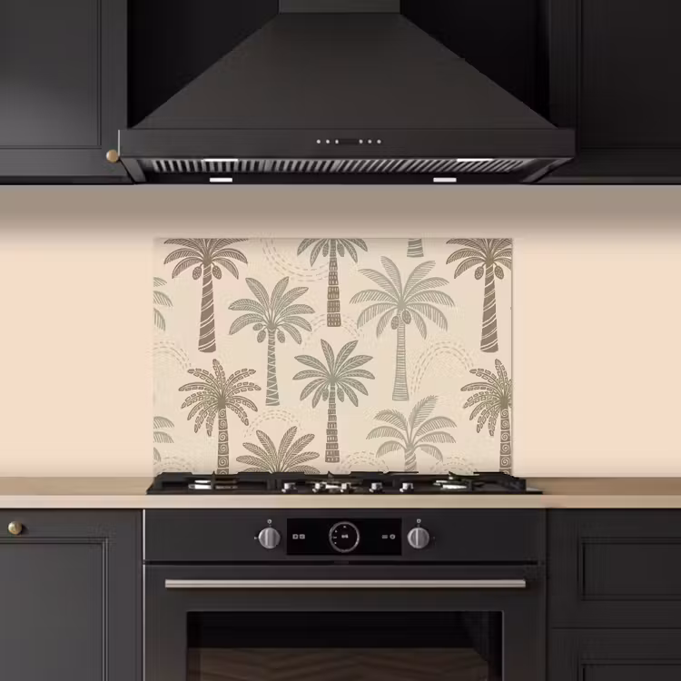 Spatscherm keuken - Palmbomen - Patroon - Tropisch - Beige — 5