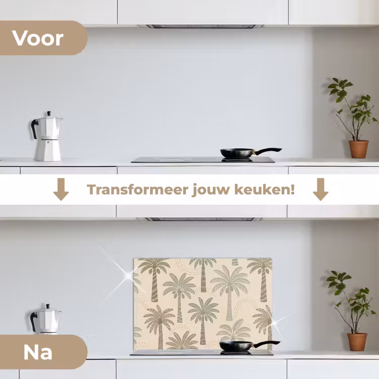 Spatscherm keuken - Palmbomen - Patroon - Tropisch - Beige — 7