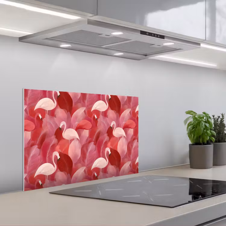 Spatscherm keuken - Flamingo - Botanisch - Elegant - Roze - Rood — 1