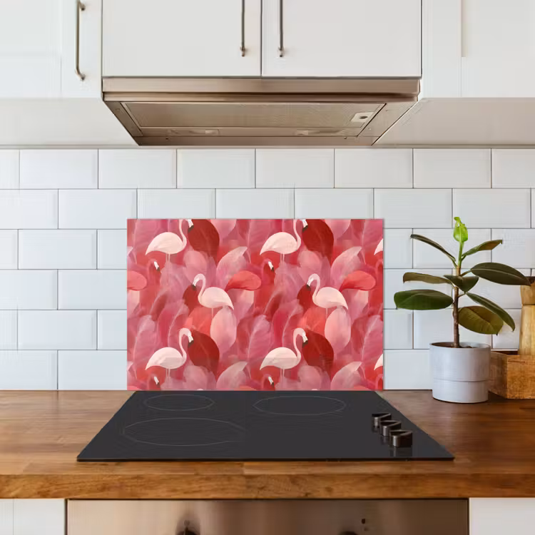 Spatscherm keuken - Flamingo - Botanisch - Elegant - Roze - Rood — 3