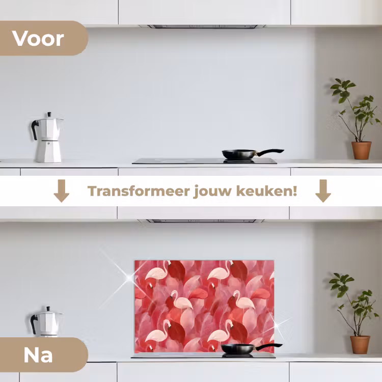 Spatscherm keuken - Flamingo - Botanisch - Elegant - Roze - Rood — 7