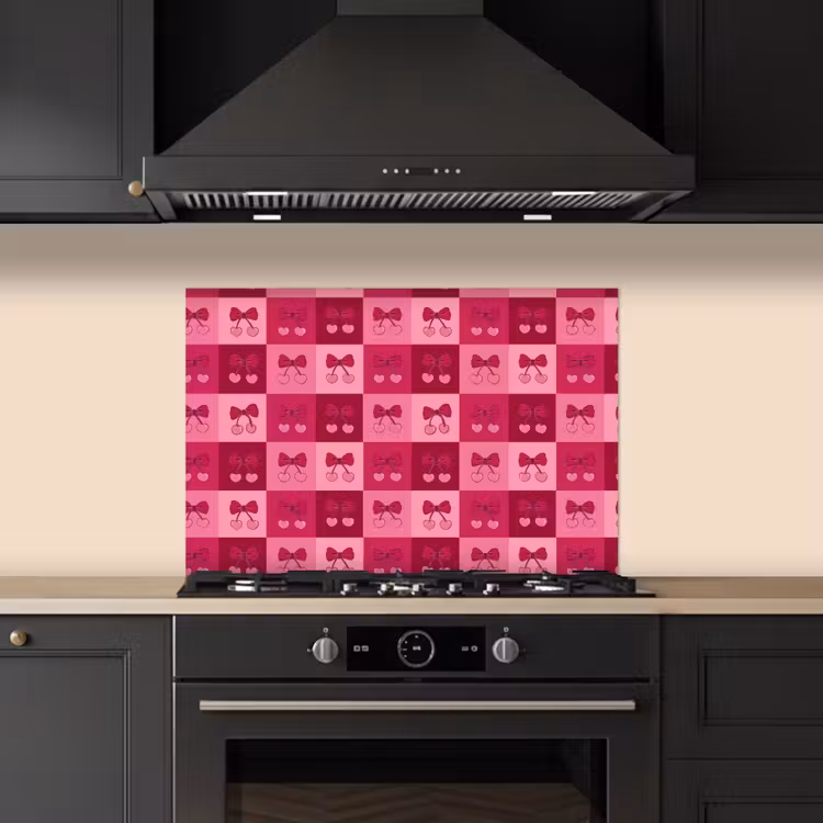 Spatscherm keuken - Kersen - Strikjes - Speels - Roze - Bordeaux — 5