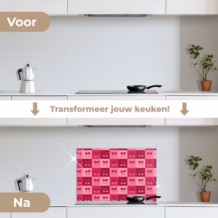 Spatscherm keuken - Kersen - Strikjes - Speels - Roze - Bordeaux — 7