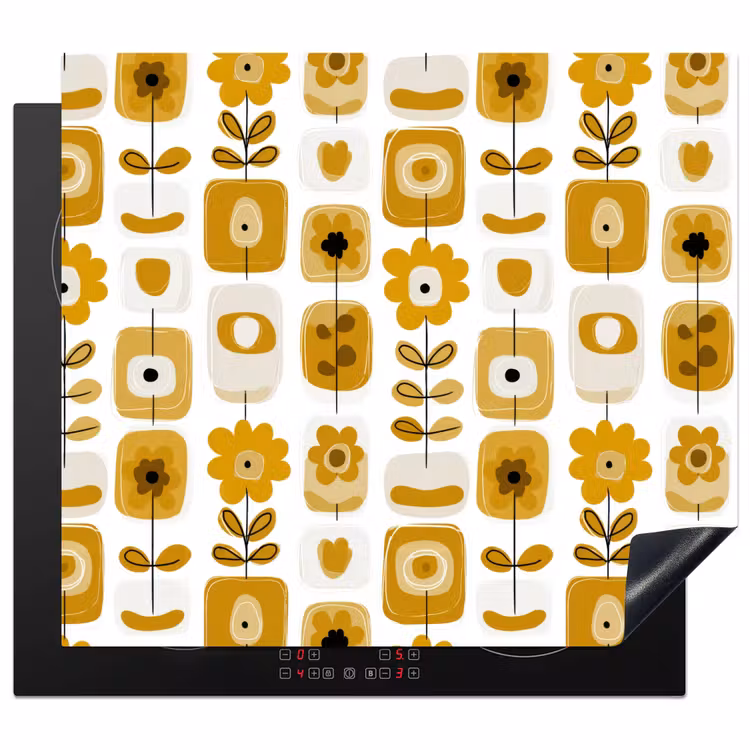 Inductie beschermer - Retro - Abstract - Bloemen - Okergeel — 1