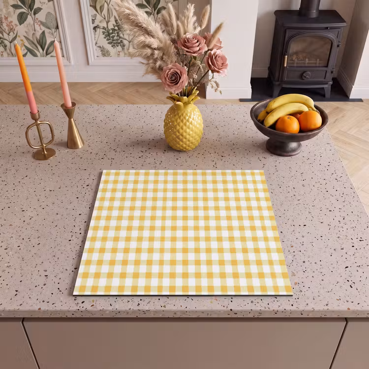 Inductie beschermer - Ruit - Gingham - Klassiek - Geel en Wit — 3
