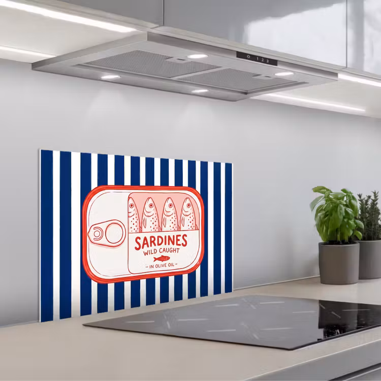 Spatscherm keuken - Eten - Vis - Blik - Illustratie - Rood — 1