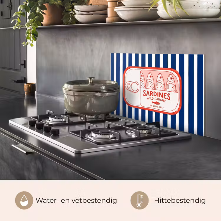 Spatscherm keuken - Eten - Vis - Blik - Illustratie - Rood — 2