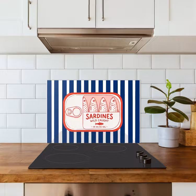 Spatscherm keuken - Eten - Vis - Blik - Illustratie - Rood — 3