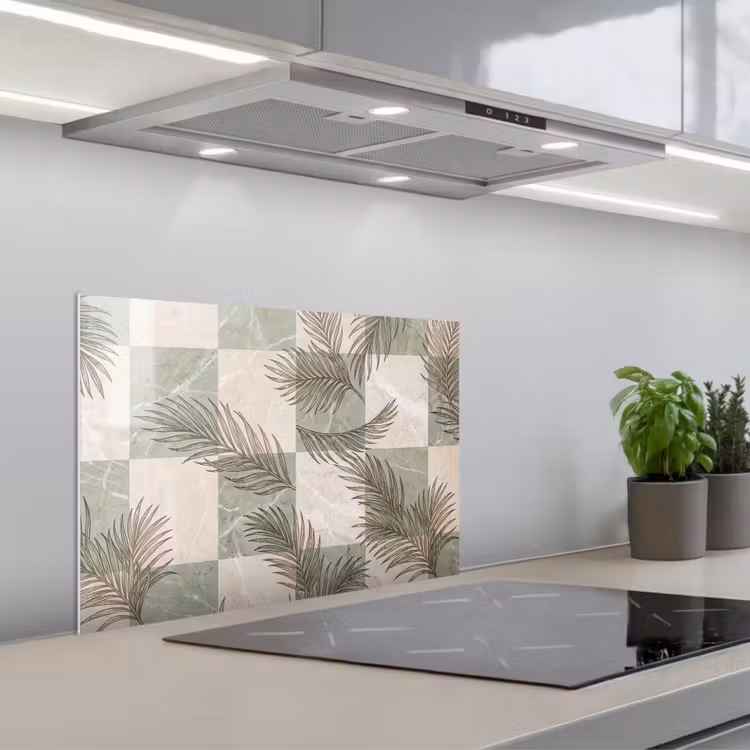 Spatscherm keuken - Planten - Bladeren - Marmer - Modern - Groen — 1