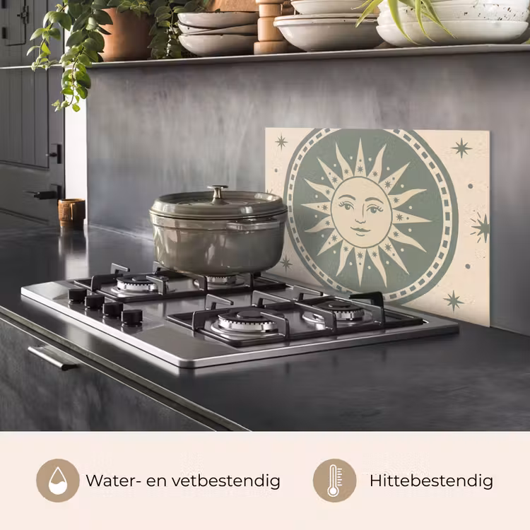 Spatscherm keuken - Zon - Sterren - Astrologie - Vintage - Groen — 2
