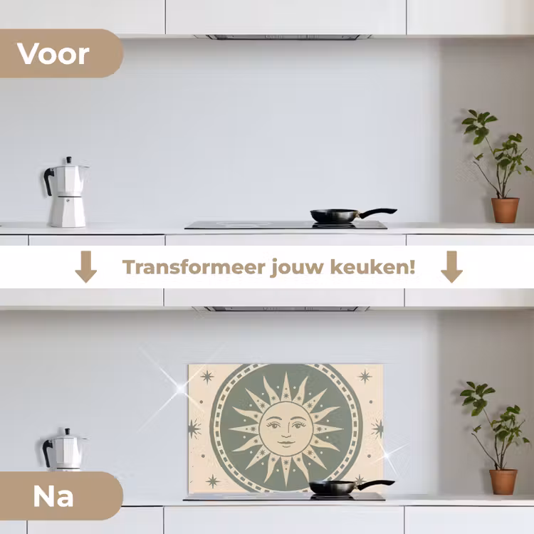 Spatscherm keuken - Zon - Sterren - Astrologie - Vintage - Groen — 7