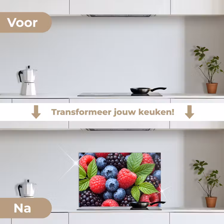 Spatscherm keuken - Bessen - Vers - Waterdruppels - Kleurrijk - Eten — 7