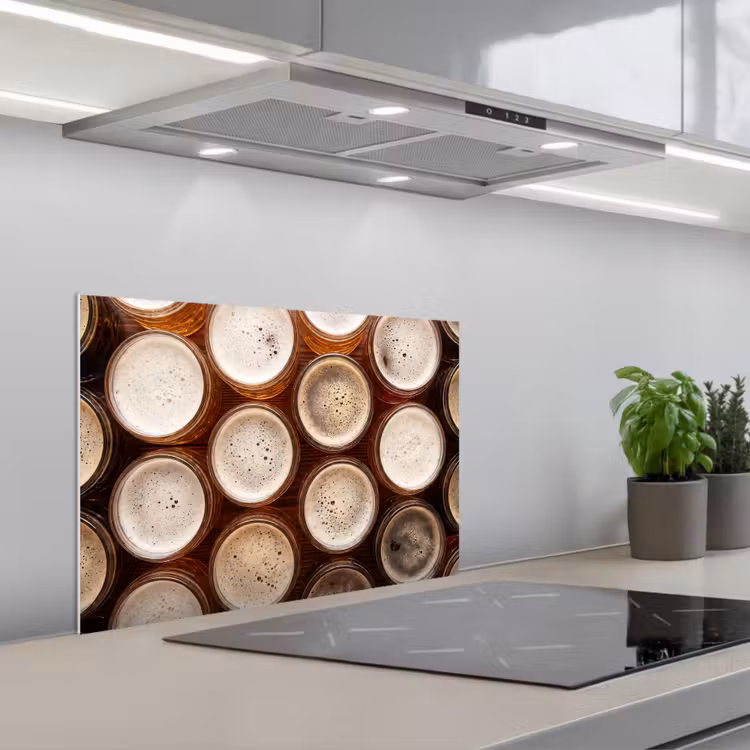 Spatscherm keuken - Eten - Glazen - Drank - Patroon - Bruin — 1