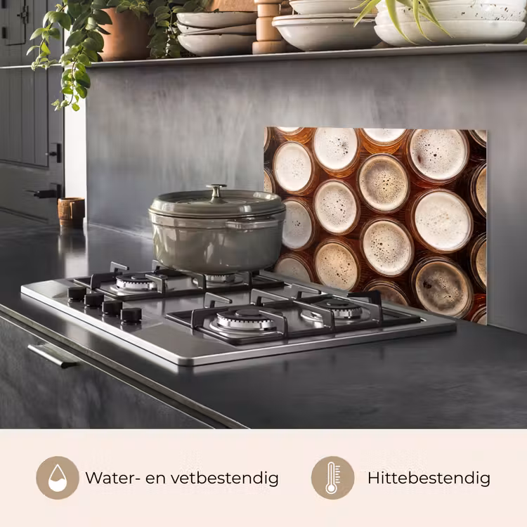 Spatscherm keuken - Eten - Glazen - Drank - Patroon - Bruin — 2
