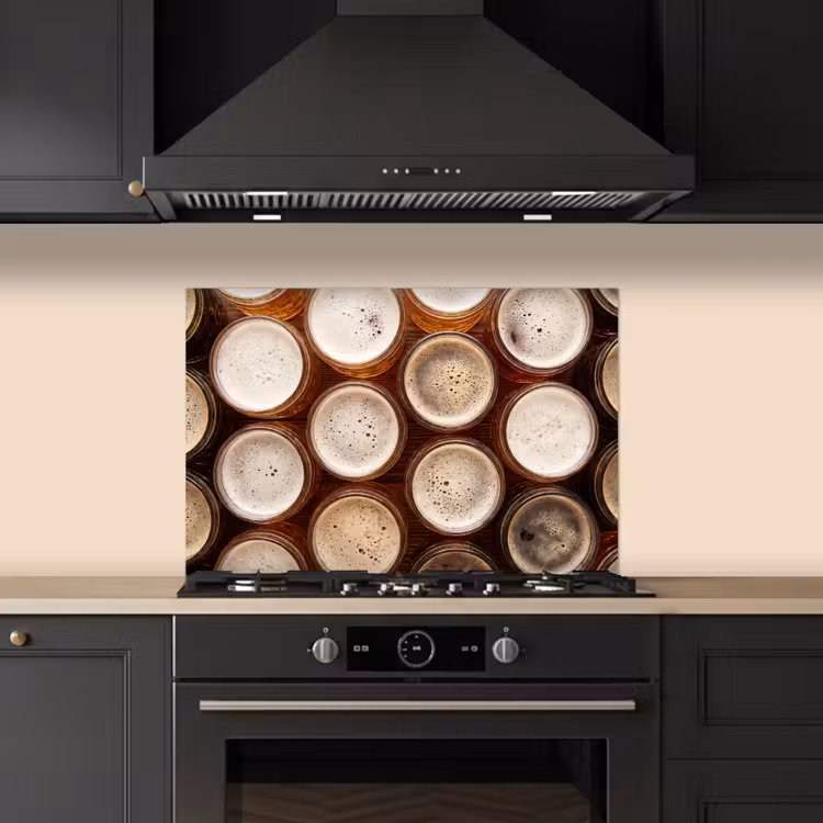 Spatscherm keuken - Eten - Glazen - Drank - Patroon - Bruin — 5