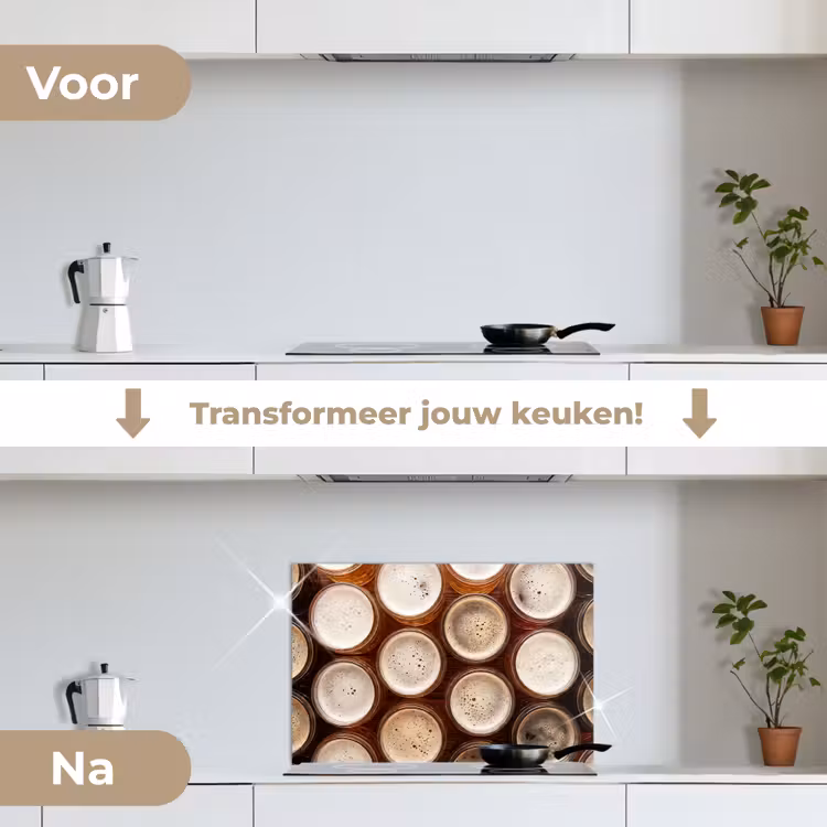 Spatscherm keuken - Eten - Glazen - Drank - Patroon - Bruin — 7