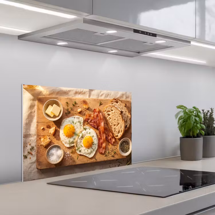 Spatscherm keuken - Eten - Ontbijt - Hout - Rustiek - Geel — 1