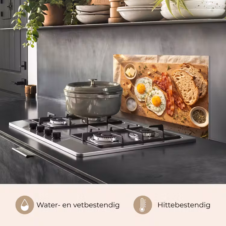 Spatscherm keuken - Eten - Ontbijt - Hout - Rustiek - Geel — 2