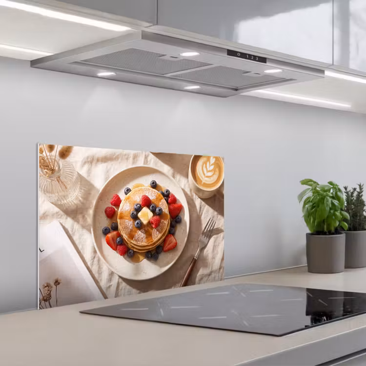 Spatscherm keuken - Pannenkoeken - Bessen - Ontbijt - Modern - Beige — 1