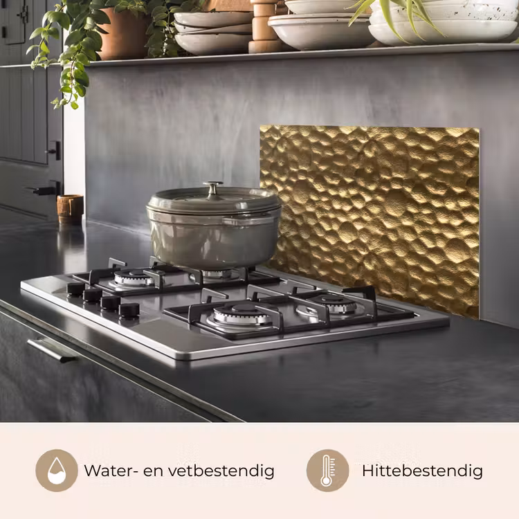 Spatscherm keuken - Gehamerd - Reliëf - Textuur - Bronsgoud — 2