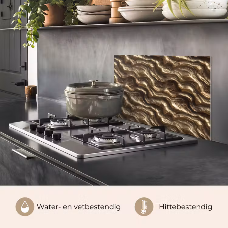 Spatscherm keuken - Reliëf - Golven - Abstract - Bronsgoud — 2