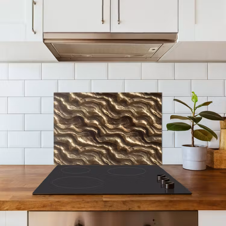 Spatscherm keuken - Reliëf - Golven - Abstract - Bronsgoud — 3