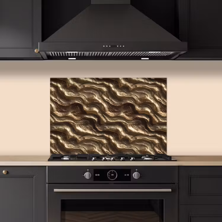 Spatscherm keuken - Reliëf - Golven - Abstract - Bronsgoud — 5