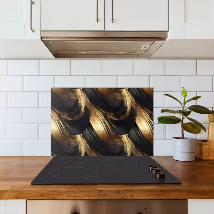 Spatscherm keuken - Verfstreken - Abstract - Goud - Zwart — 3