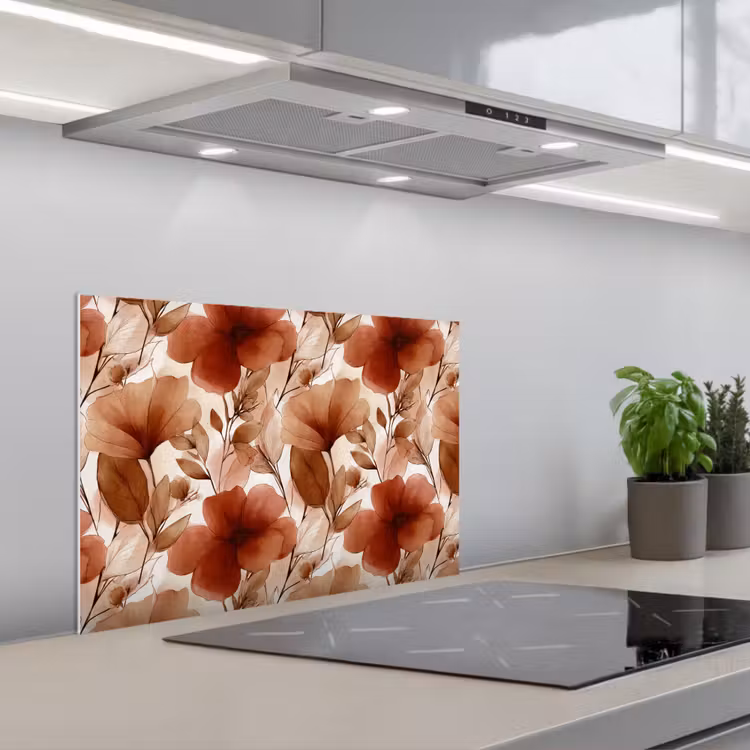 Spatscherm keuken - Bloemen - Aquarel - Botanisch - Terracotta — 1