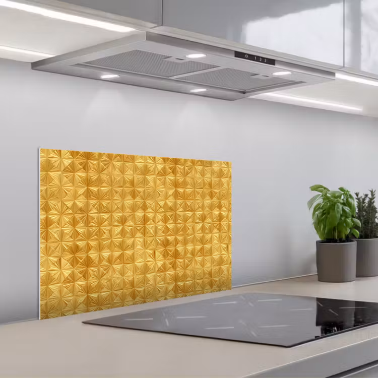 Spatscherm keuken - Tegels - Geometrisch - Reliëf - Goud — 1