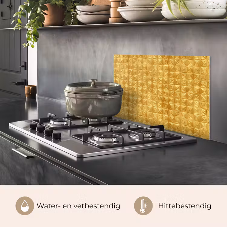 Spatscherm keuken - Tegels - Geometrisch - Reliëf - Goud — 2