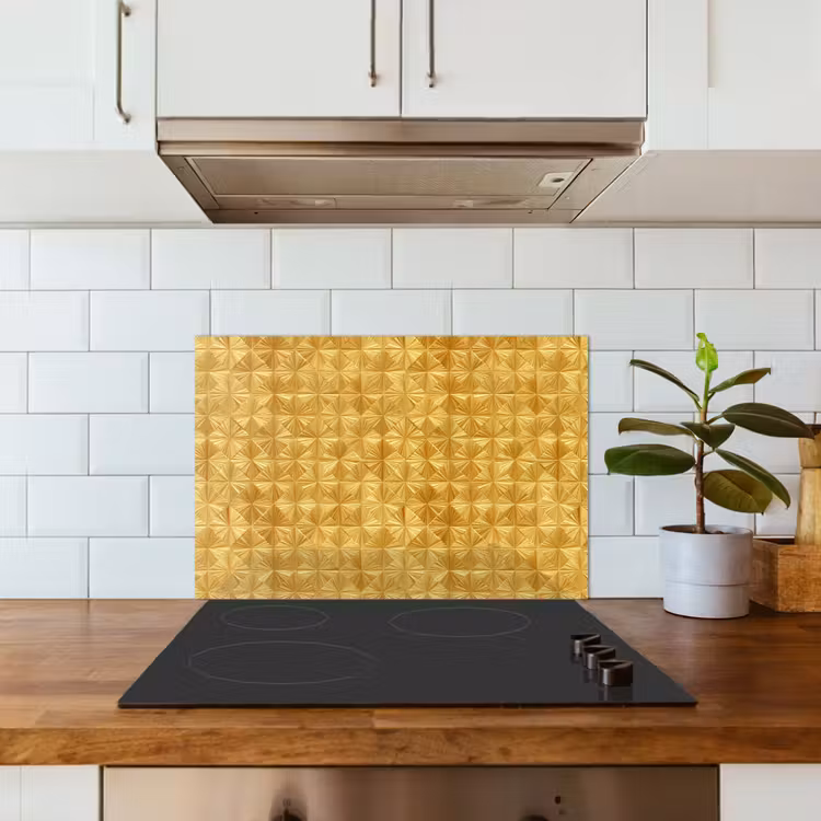 Spatscherm keuken - Tegels - Geometrisch - Reliëf - Goud — 3