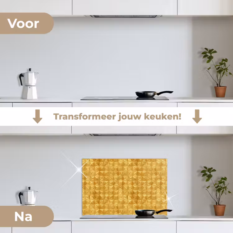 Spatscherm keuken - Tegels - Geometrisch - Reliëf - Goud — 7