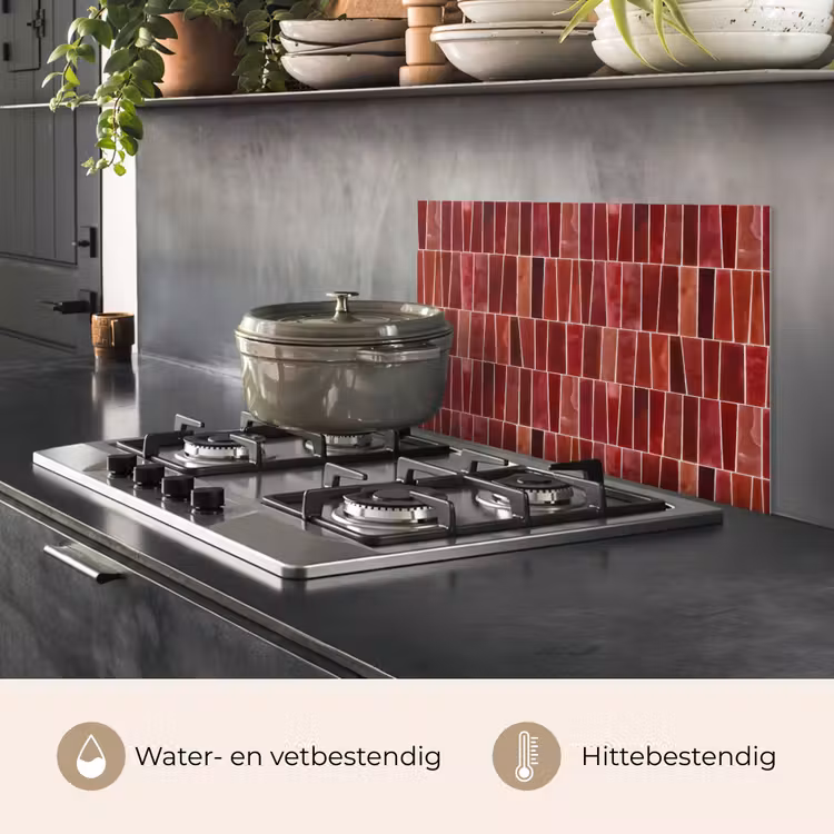 Spatscherm keuken - Tegels - Modern - Structuur - Dieprood — 2
