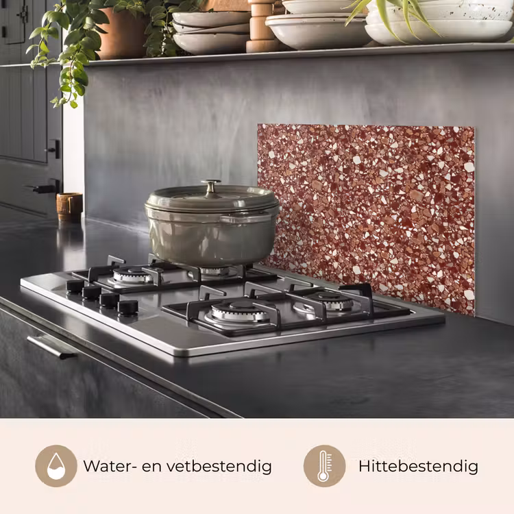 Spatscherm keuken - Terrazzo - Patroon - Steentextuur - Roodbruin — 2