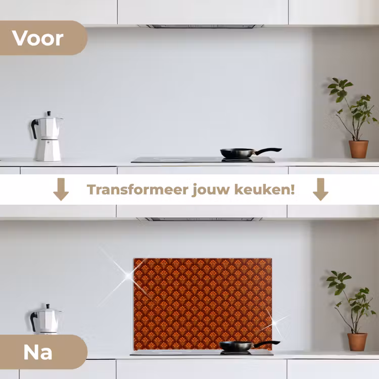 Spatscherm keuken - Waaiers - Art Deco - Botanisch - Roestbruin - Oranje — 7