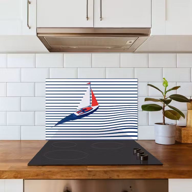 Spatscherm keuken - Boot - Water - Abstract - Blauw — 3