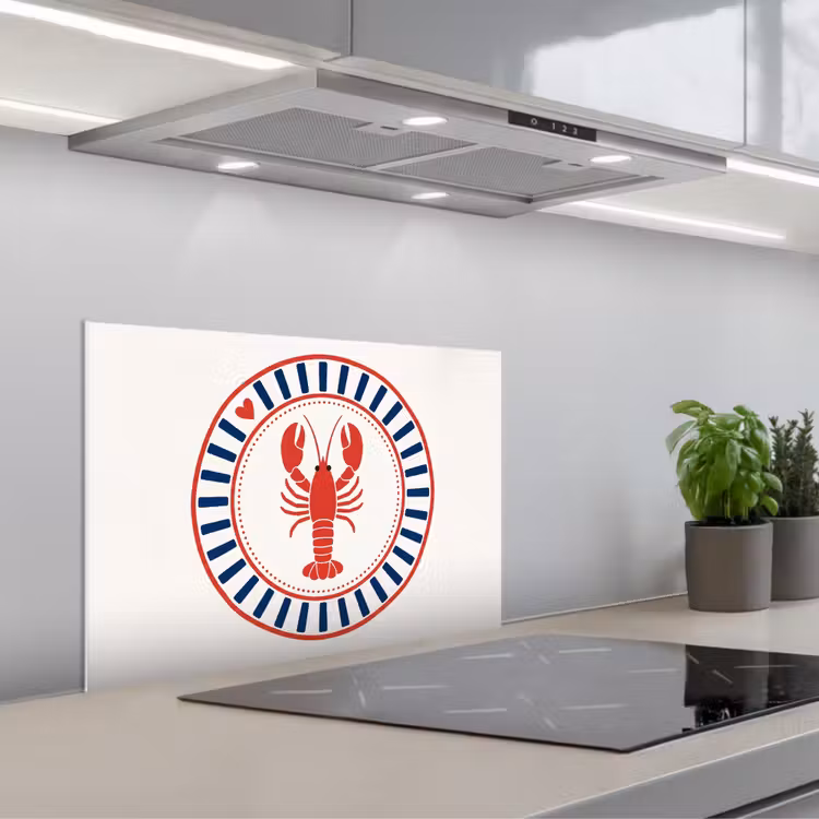 Spatscherm keuken - Zeeleven - Kreeft - Embleem - Grafisch - Rood — 1