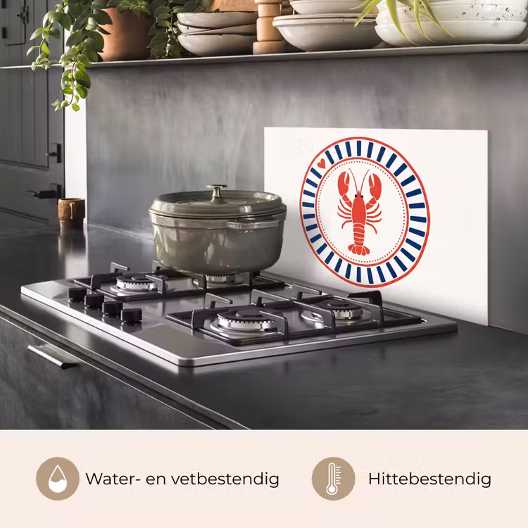 Spatscherm keuken - Zeeleven - Kreeft - Embleem - Grafisch - Rood — 2