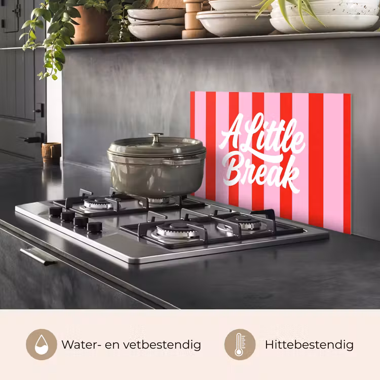 Spatscherm keuken - A Little Break - Strepen - Rood - Roze — 2