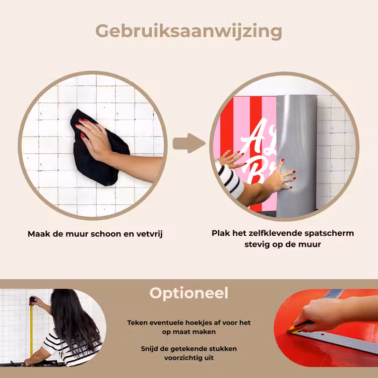 Spatscherm keuken - A Little Break - Strepen - Rood - Roze — 6
