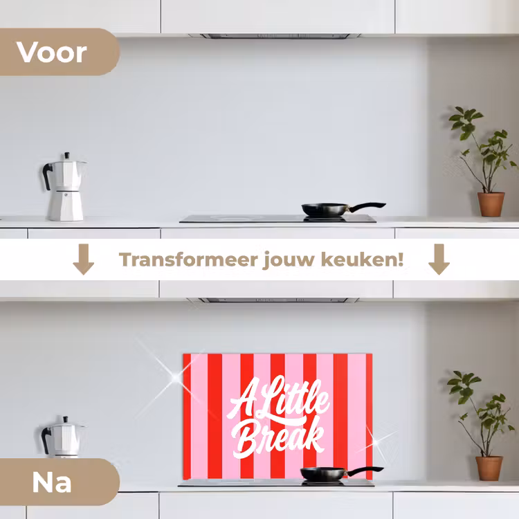 Spatscherm keuken - A Little Break - Strepen - Rood - Roze — 7