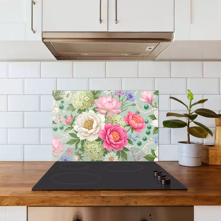 Spatscherm keuken - Bloemen - Patroon - Botanisch - Groen — 3