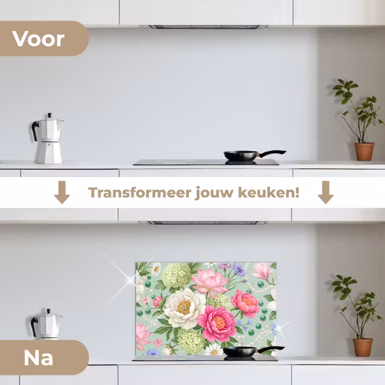 Spatscherm keuken - Bloemen - Patroon - Botanisch - Groen — 7