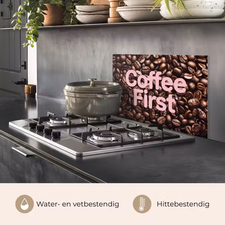 Spatscherm keuken - Coffee First - Koffiebonen - Roze — 2