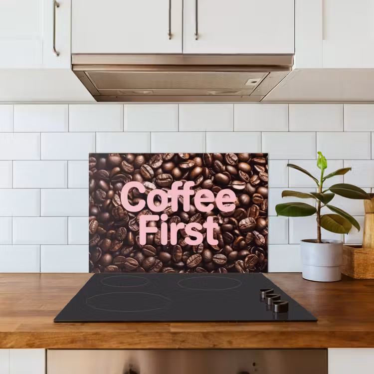 Spatscherm keuken - Coffee First - Koffiebonen - Roze — 3