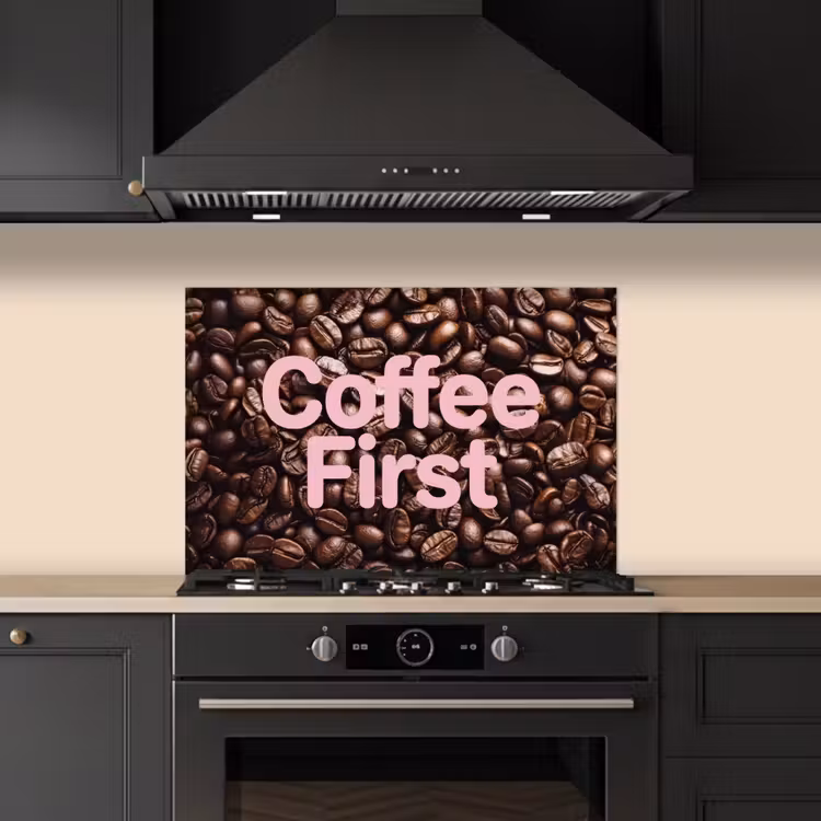 Spatscherm keuken - Coffee First - Koffiebonen - Roze — 5