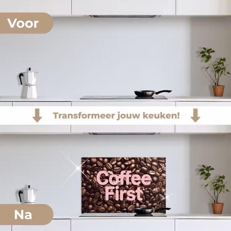 Spatscherm keuken - Coffee First - Koffiebonen - Roze — 7
